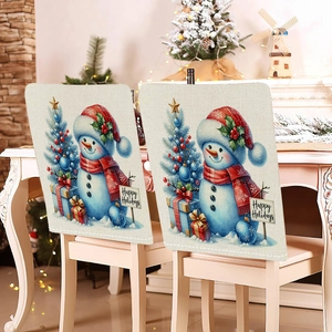 Christmas snowman chair covers with Happy Holidays text for festive dining room decor