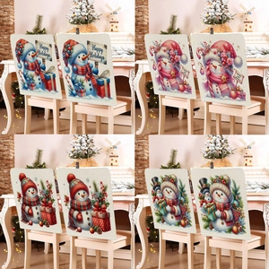 Christmas Snowman Chair Cover Linen Dining Back Protective Slipcover Nordic Style Festive Home Party Decoration