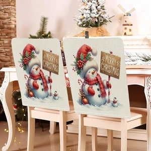 Christmas snowman chair covers with Merry Christmas text for festive dining room decor