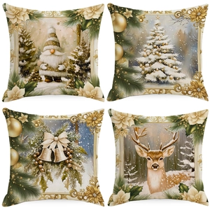 Christmas Pillowcase Linen Decorative Throw Pillow Cover For Sofa Living Room Reindeer Gnome Xmas Tree Festive Home Decoration