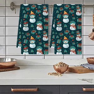 Christmas snowman and tree kitchen hanging towels set for festive holiday home decoration
