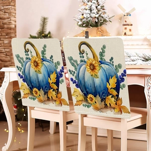 Blue pumpkin and sunflower Thanksgiving chair covers for dining room holiday home decoration