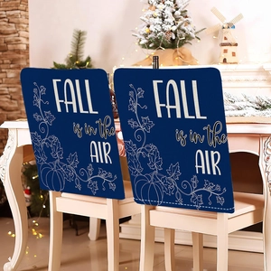 Navy blue Thanksgiving chair covers with Fall is in the Air pumpkin design
