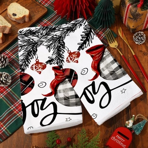 Lot de deux serviettes de cuisine de Noël avec motif Joy et décorations festives