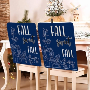 Set of two navy blue Thanksgiving chair covers with Fall Sweet Fall pumpkin print