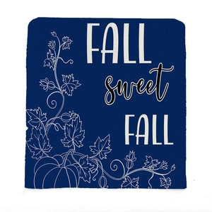 Navy blue Fall Sweet Fall pumpkin chair cover with white autumn harvest print on burlap