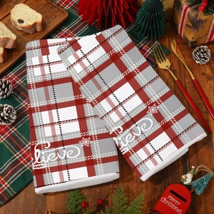 Ensemble de torchons de cuisine de Noël à carreaux rouges avec motif flocon Believe
