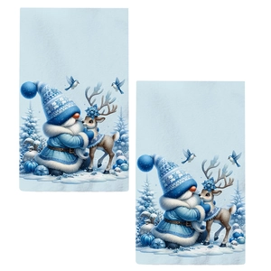 Blaues Weihnachts-Elf und Rentier Mikrofaser Küchentuch mit winterlicher Dekoration