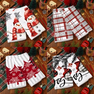 Serviettes de Cuisine de Noël en Microfibre Bonhomme de Neige Sapin de Noël Motif Plaid Chiffons de Nettoyage Absorbants Maison