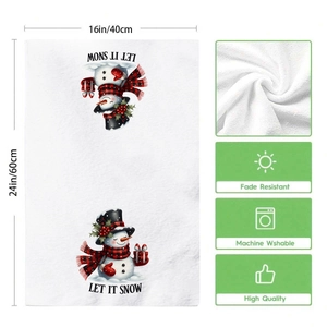 Detail showing 16x24 inch Christmas snowman towel with high quality Let It Snow print