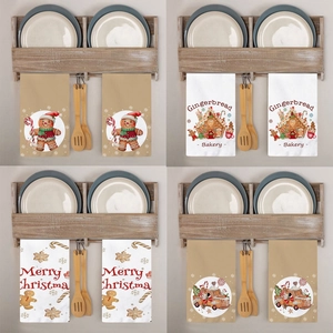Christmas Kitchen Dishcloth Set Microfiber Absorbent Towels With Gingerbread Man House Truck Pattern Festive Holiday Decor