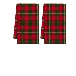 Set of two Christmas kitchen towels with classic red and green tartan plaid pattern