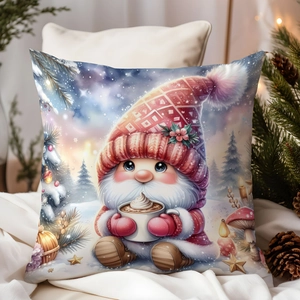 Detail of Christmas gnome pillow cover with soft plush texture and festive winter decor