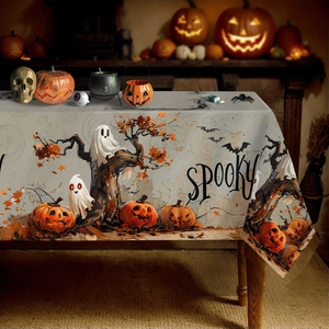 Halloween rectangular tablecloth with Spooky pumpkin and ghost patterns for festive decor