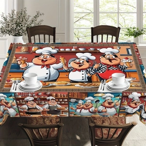 Détail d'une nappe créative avec motifs de chefs et bordure géométrique élégante