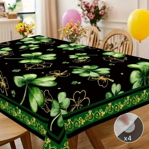 Saint Patrick's Day tablecloth with green clovers and 4 anti-slip pads for home decor