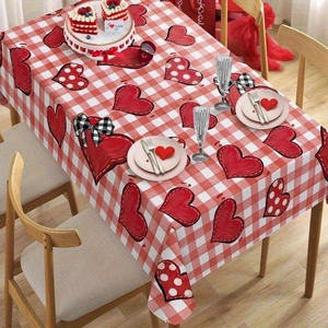Valentine's Day red and white checkered tablecloth with heart patterns for festive dining