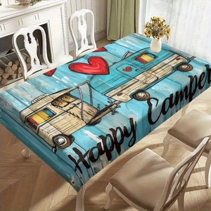 Nappe bleue Happy Camper avec motif de camping-car rétro et cœur pour décor de table