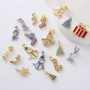 Copper Gold Silver Plated Christmas Theme Charms Rhinestone Snowman Christmas Tree Snowflake Pendant For DIY Jewelry Making