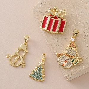 Gold plated Christmas pendants with snowman, tree and gift box charms for DIY jewelry