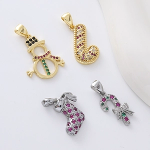 Gold and silver Christmas pendants with snowman and candy cane micro-set zircons