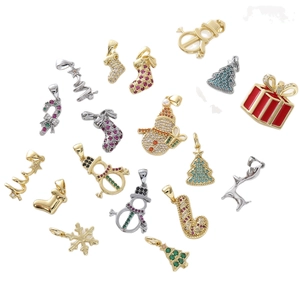 Gold-plated Christmas charm set with snowman, snowflake, and tree designs for DIY jewelry