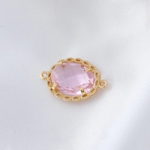 Ovaler rosa Edelstein-Anhänger mit 18k vergoldetem Wellenrand für DIY-Schmuckherstellung
