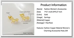 Detailed size chart and specifications for gold plated dachshund stud earrings