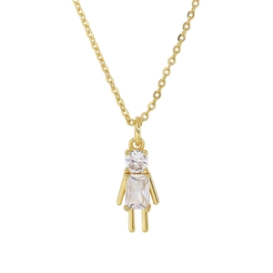 Collier doré avec pendentif fille serti de zircons cubiques clairs sur chaîne fine