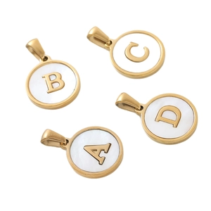 Pendentifs ronds en nacre dorée avec alphabet A B C D pour la création de bijoux DIY mode