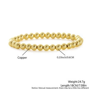 Polished 18k gold plated copper bead bracelet with 0.6cm round beads for layering