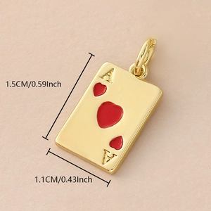 Colgante carta As de Corazones en latón bañado en oro para joyería artesanal 1,5cm