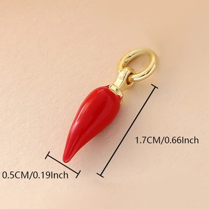 Mini red chili pepper pendant in gold-plated finish with dimensions 1.7cm by 0.5cm