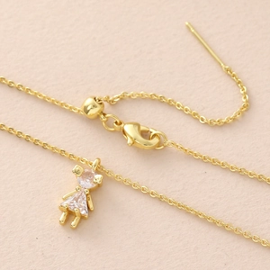 18K Vergoldetes Kupfer Kleines Mädchen Anhänger Halskette Für Damen Funkelnde Zirkonia Nische Design Elegante Schlüsselbeinkette Schmuck