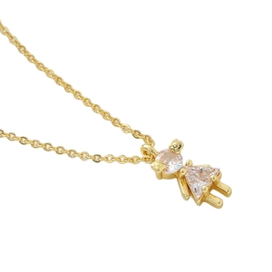 Halskette mit Mädchen-Anhänger, vergoldet, rosa und klare Zirkonia-Kristalle im Quadrat