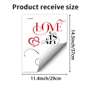 Detailed product size sheet for Love Is In The Air wall sticker measuring 29x37 cm
