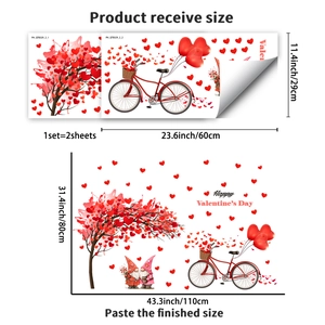 Adesivi murali San Valentino gnomo e bici con cuori dimensioni 29x60cm e 80x110cm finale