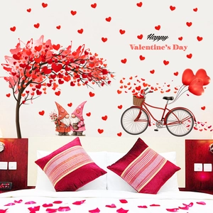 Adesivi murali San Valentino con gnomi e bicicletta per decorazione camera da letto