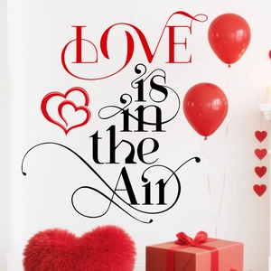 LOVE IS IN THE AIR wall sticker with red heart patterns for romantic home decoration