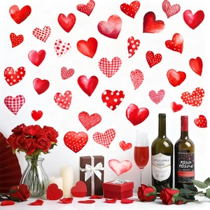 Valentinstag Herz Wandaufkleber Set mit Karo, Punkten und Aquarell Mustern