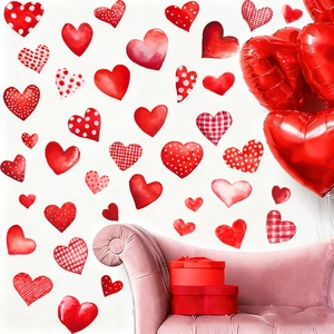 Herz-Wandsticker Set mit Karomuster für Valentinstag-Dekoration und Party-Ambiente