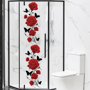 Static cling window stickers featuring red roses and black butterflies for glass decor