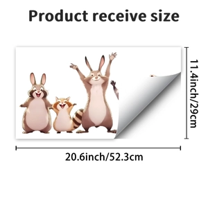 Detailed dimension guide for cute rabbit and raccoon glass window stickers 52.3cm x 29cm