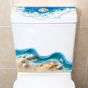 Adesivo per Gabinetto 3D Spiaggia dell'Oceano Impermeabile PVC Conchiglia Stella Marina Bagno Adesivo Decorativo Autoadesivo
