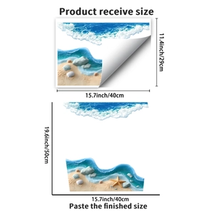 Guida alle taglie dell'adesivo 3D spiaggia: foglio da 40x29cm e misura finale di 40x50cm