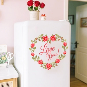 Valentine's Day Pink Rose Heart Wreath Wall Sticker Love You PVC Removable Decal For Bedroom Living Room Home Decoration