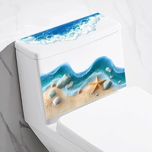 Adesivo 3D creativo per sedile del water con spiaggia oceanica e conchiglie marine