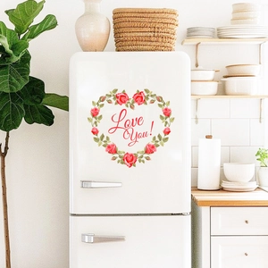 Romantic heart-shaped rose wall decal featuring Love You text for home decor