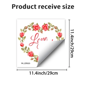 Detailed view of 29cm rose heart Love wall sticker with removable adhesive backing