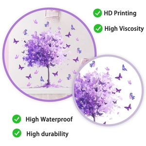 Detail showing HD printing and high viscosity of purple butterfly tree wall stickers
